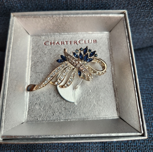 Charter Club Brooch Pin Blue Crystal Rhinestones Modern Swirl Silver Tone - Picture 5 of 7